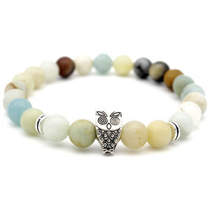 Alibaba Trade Assurance Supplier Handmade Jewelry 8mm Natural Stone Bead Stretch Silver Owl Charm Fashionable Bracelets