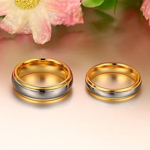 Nhẫn Đôi Trang Sức Đám Cưới Cacbua Vonfram Bạc Bộ Nhẫn Nam Nữ Viền Vàng 6 4 Mm - Product Image 4