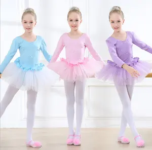 Trẻ Em Bán Buôn Chuyên Nghiệp Màu Hồng Ballet Cô Gái Ăn Mặc Dài Tay Áo Màu Hồng Múa Ba Lê Váy