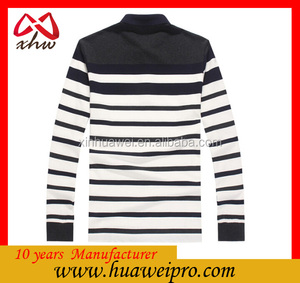 Blanco <span class=keywords><strong>y</strong></span> negro rayas camisa de Polo de hilo teñido camisa de Polo bordado de algodón mercerizado hombres de rayas camisa - Product Image 2