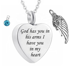 Dios te tiene en sus brazos con colgante de ala de Ángel, joyería de cremación, recuerdo, collar de urna conmemorativo con colgante de cristal de piedra de nacimiento - Product Image 5