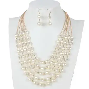 Fashion Simple Women Necklace Earrings Pearl Jewelry Set