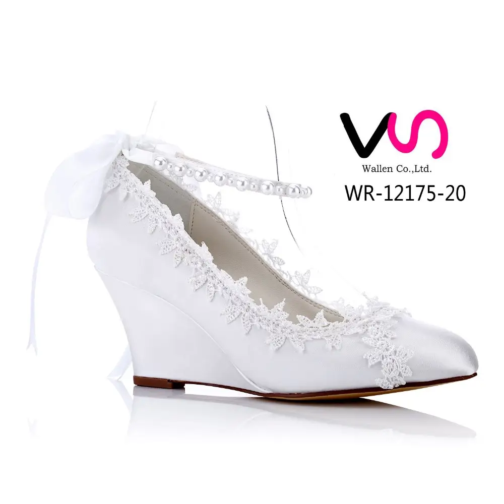 little wedge with lace comfortable bridal shoes women dress shoes dyeable shoes for wedding cheap made in china