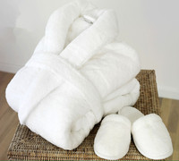 Bata de Baño para Mujer de Talla Grande, 100% Algodón Orgánico, Diseño de Terciopelo con Bordado, Cuello Chal Blanco, Toalla de Baño
