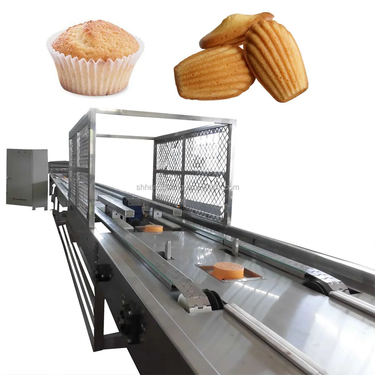 Máquina de fábrica de magdalenas rellenas de centro, línea de producción de pasteles, magdalenas y magdalenas
