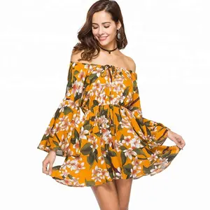 Летняя Желтая Женская одежда с цветочным принтом оптом 2021