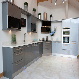 Ultimi armadi da <span class=keywords><strong>cucina</strong></span> moderni in stile europeo lucido di design <span class=keywords><strong>grigio</strong></span> blu bluid personalizzati - Product Image 2