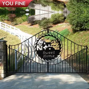 Outdoor Hand Carved Forged Wrought Cast Iron Driveway Gate
