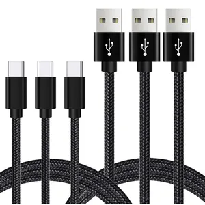 Cable usb tipo c de nailon trenzado para carga de datos, cargador de teléfono móvil android, 28AWG, 3 pies, 6 pies, 10 pies