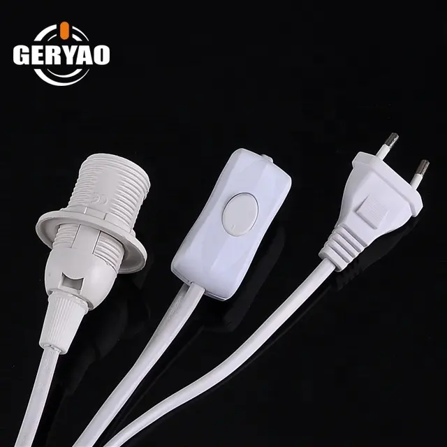 Europe type E14 lamp socket cord set with plug and re-wirable switch