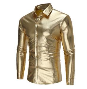 Camisas ajustadas de manga larga para hombre, ropa elástica brillante a la moda para Club nocturno - Product Image 1