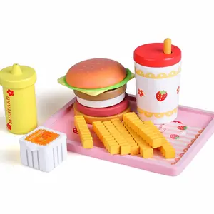 Juego educativo de desayuno de madera para niños, juego de zumo de hamburguesa, cocina