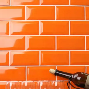 Clearance China 3"x6" beveled subway ceramic orange wall tile for bathroom modern kitchen design