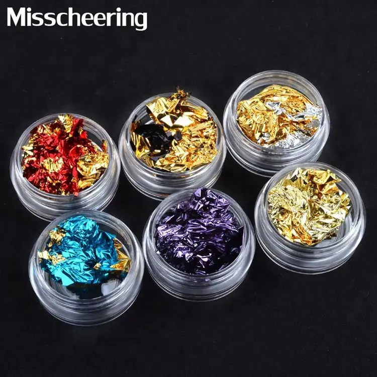 Misscheering 6 Kleuren Nail Art Kleurrijke Glitter Aluminium Folies Vlok Dubbele Kleur Sticker Diy Onregelmatige Ontwerp Nail Decoratie