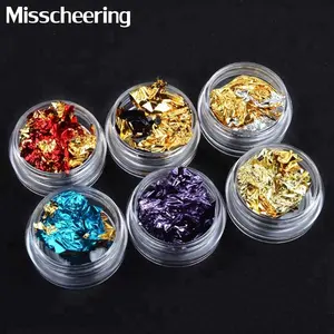 Dropshipping — autocollants Double couleur pour ongles, 6 couleurs, paillettes colorées, feuille d'aluminium en flocons, Design irrégulier, décoration, DIY bricolage