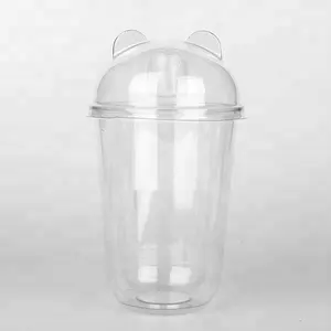 명확한 애완 동물 U 모양 곰 귀 돔 뚜껑을 가진 플라스틱 디저트 컵