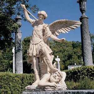 Estatua de Ángel de mármol para exteriores, tamaño real, tallado a mano