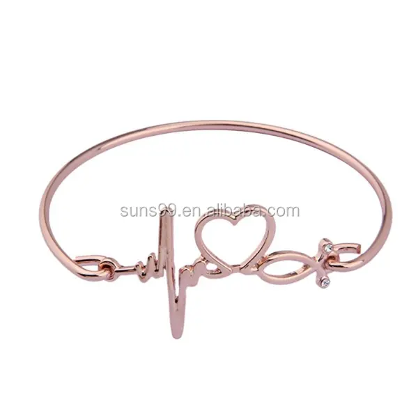 Rose Gold Mạ Tình Yêu Nhịp Tim Quyến Rũ Vòng Tay Xung Cho Bác Sĩ Y Tá