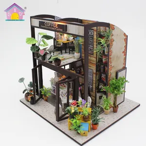 2018 Kerajinan Kit Grosir Rumah Boneka Miniatur Diy Toko Coffee House