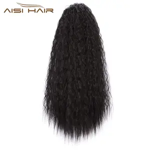 Aisi Hair Long Wavy Black Ponytail Hair Extensions Heat Resistant Synthetic Fiber Hairpieces with Two Plastic Combs