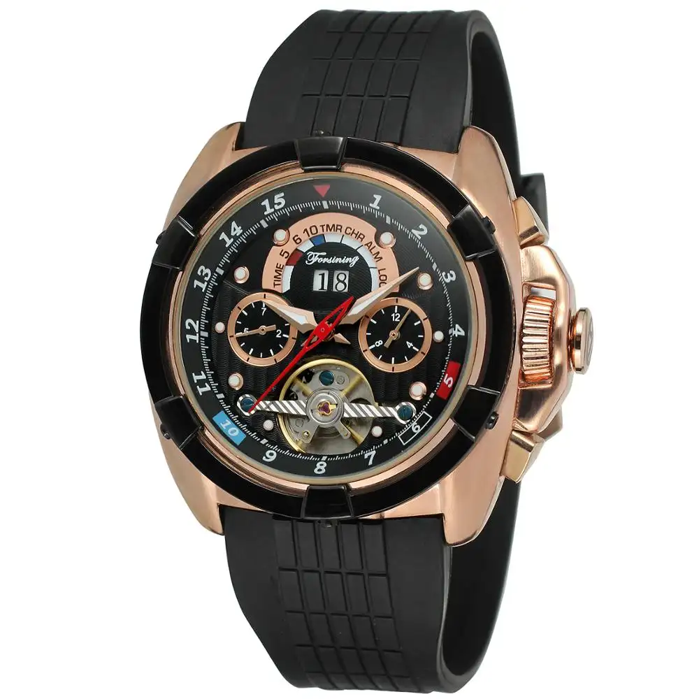 Reloj Hombre Luxury Mens Watches Tourbillon Mechanical Rubber Big Face Automatic Men Gold 50mm OEM FORSINING Tourblilion Watch