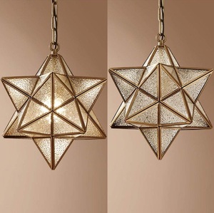 Brassy <span class=keywords><strong>Vintage</strong></span> Kronleuchter Lampe Rustikalen Industrielle herrnhuter stern anhänger licht mit strukturierte Welligkeit Glas Abdeckung