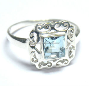 Rectangle Cut Blue Topaz Gemstone <b>Ring</b> <b>925</b> <b>Sterling</b> <b>Silver</b> <b>Ring</b> Bezel Setting Classic Fashionable <b>Ring</b> For Wedding Gift Party. - Product Image 1