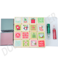 Ensemble de tampons en caoutchouc en bois de Noël 16 pièces avec 2 tampons encreurs pour stylos à paillettes pour la fabrication de cartes de scrapbooking