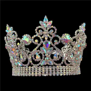 Full Round Custom Crown Rhinestone Pageant Crowns Crystal AB stones Large Tiara