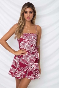 <span class=keywords><strong>Vestido</strong></span> Corto <span class=keywords><strong>de</strong></span> Algodón con Estampado <span class=keywords><strong>de</strong></span> Hojas Amarillas Estilo Bohemio para Mujer, Verano 2020 - Product Image 6