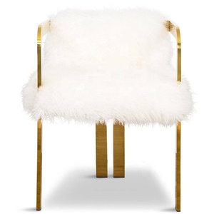 <span class=keywords><strong>Chaise</strong></span> de salle à manger en laiton doré, nouvelle collection, <span class=keywords><strong>accoudoir</strong></span> Kingpin en fourrure mongole - Product Image 2