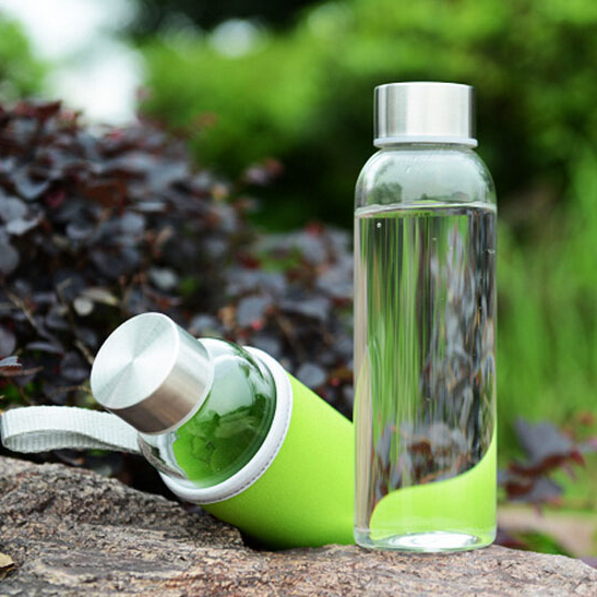 18 Oz Glass Water Bottle with Sleeve