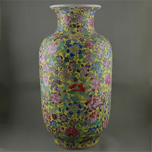 Vaso de flores de cerâmica artesanal estilo chinês família rosa