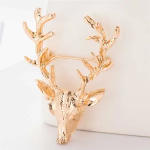 Hot Animal Christmas Popular Cute Gold Deer School Antlers Head Pin Brooches