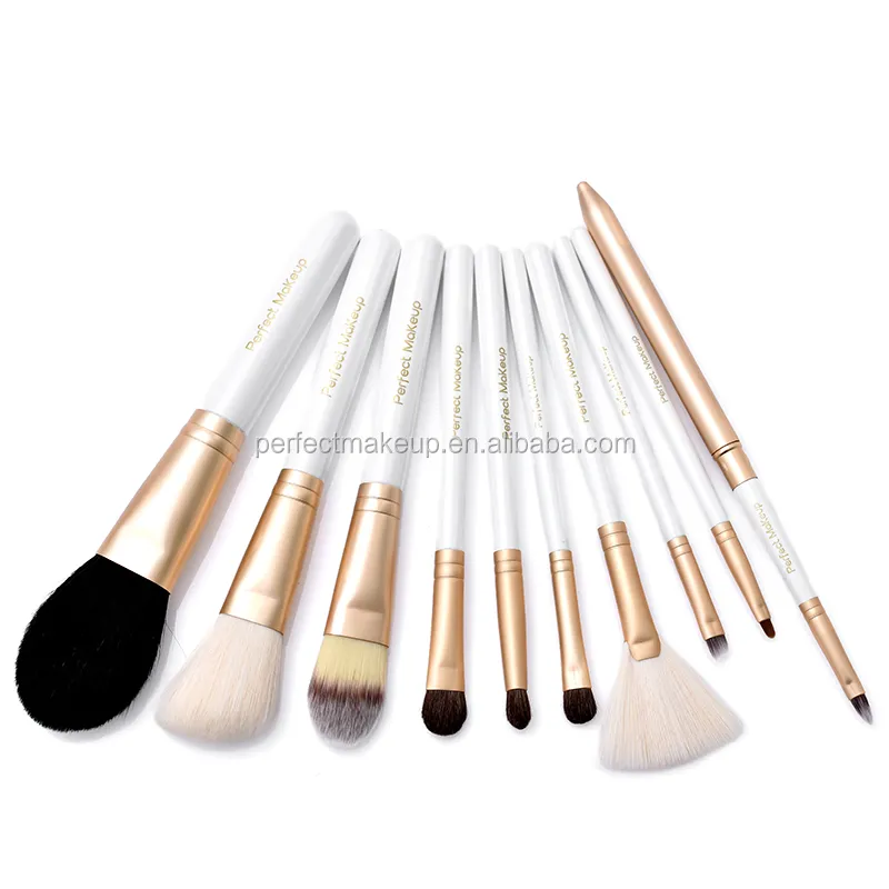 10pcs Pro golden ferrule White Makeup brushes Cosmetic natural hair High quality makeup brush