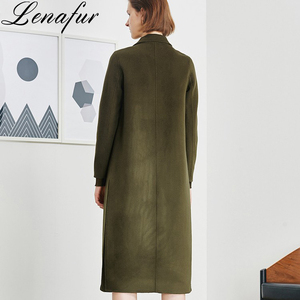 Moda Casual Grigio Chiaro Navy Verde Inverno Lungo <span class=keywords><strong>Cappotto</strong></span> di Pelliccia di Lana Double Face 100% Agnello di Pecora Cashmere <span class=keywords><strong>Cappotto</strong></span> di Pelliccia per Le Donne - Product Image 6