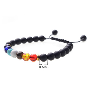 8mm mate negro Onyx 7 chakra espiritual tejida pulsera de cuentas para hombres barato al por mayor - Product Image 1