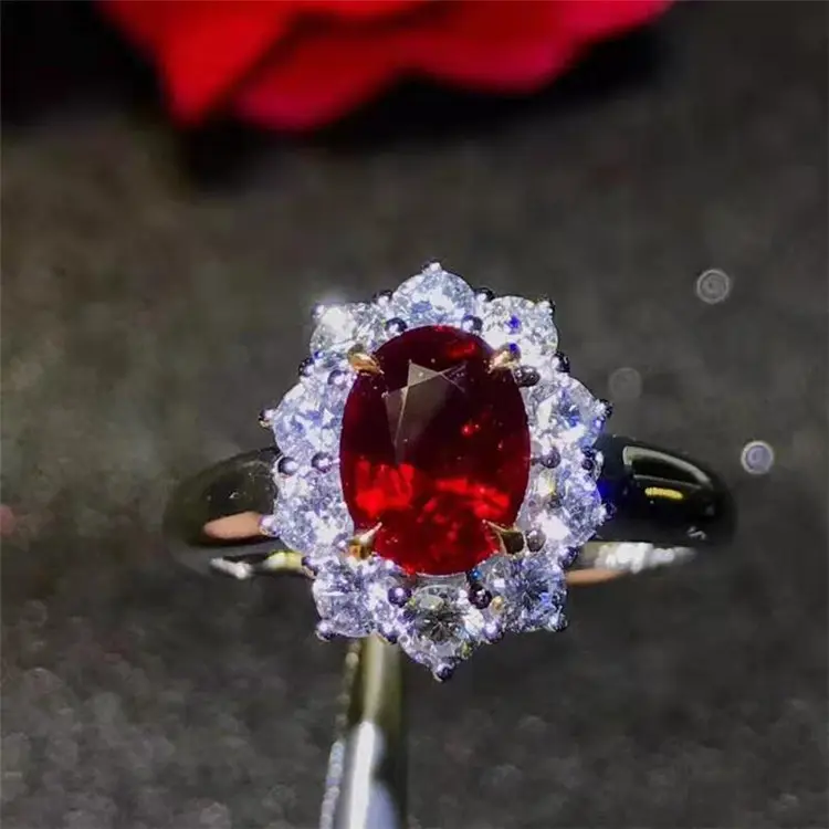 탄자니아 수입 보석 웨딩 쥬얼리 18k 골드 남아프리카 진짜 다이아몬드 2.01ct 천연 unheated 비둘기 혈액 붉은 루비 반지