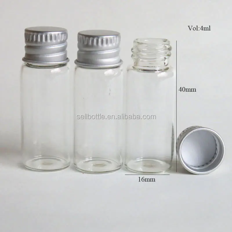 Empty 4ML Small Screw Top Glass Bottle With Aluminum Cap、Mini Clear Glass Vials