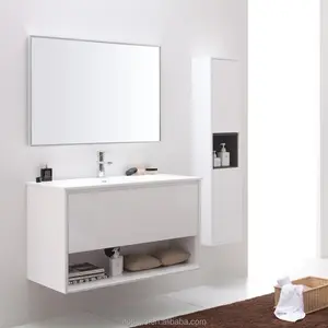 LUX-001A moderno bianco lato armadio in legno e armadietto a specchio a parete mobiletto del bagno, lavandino singolo vasca da bagno vanity