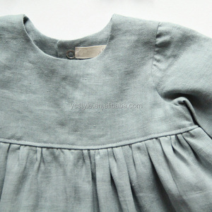 <span class=keywords><strong>Robe</strong></span> d'automne en lin gris à manches longues, nouvelle collection, col rond au dessus du genou, tenue de baptême, faite avec en lin délavé - Product Image 3