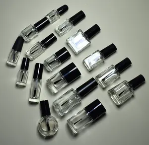 Garrafa quadrada circular, 5ml 8ml 10ml 12ml 15ml garrafa de esmalte de unha vazio com escova