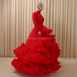 Shinning RSM6662B rojo Caliente de alta escote de encaje con cremallera elegante musulmana de manga larga vestido maxi 2016 - Product Image 4