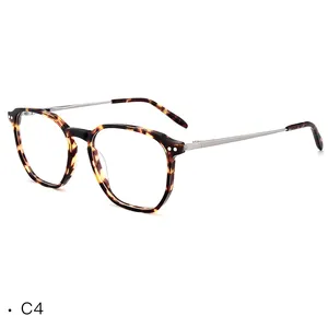 Acetate Metal Leopard Women Men Square Frame Eyeglass