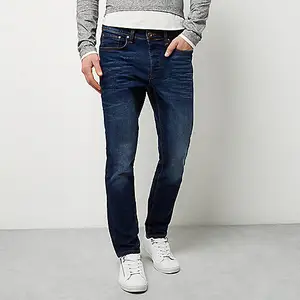 Neues klassisches Design Dunkelblaue Farbe Herren Casual Slim Fit Jeans mit mittlerer Taille