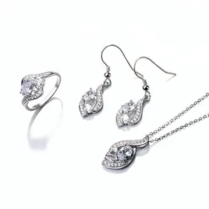 细端纯银925全珠宝套装项链戒指和耳坠套装女性