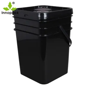 काले वर्ग प्लास्टिक बाल्टी 20 लीटर, प्लास्टिक pails के साथ सील पट्टी