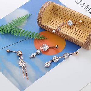 Bộ 8 14g 316L thép không gỉ <span class=keywords><strong>dangle</strong></span> rốn rốn Vòng rõ ràng Zircon Inlay cơ thể piercing đồ trang sức cho phụ nữ của đám cưới - Product Image 4