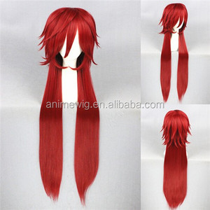 Alta calidad 100cm largo recto rojo oscuro negro Butler Grell peluca Cosplay Anime sintético resistente al calor Peluca de pelo - Product Image 2