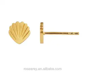 Wholesale Fashion Cheap Saudi Gold Jewelry New Designs Small Stainless Steel Gold Plated Shell Stud Earrings